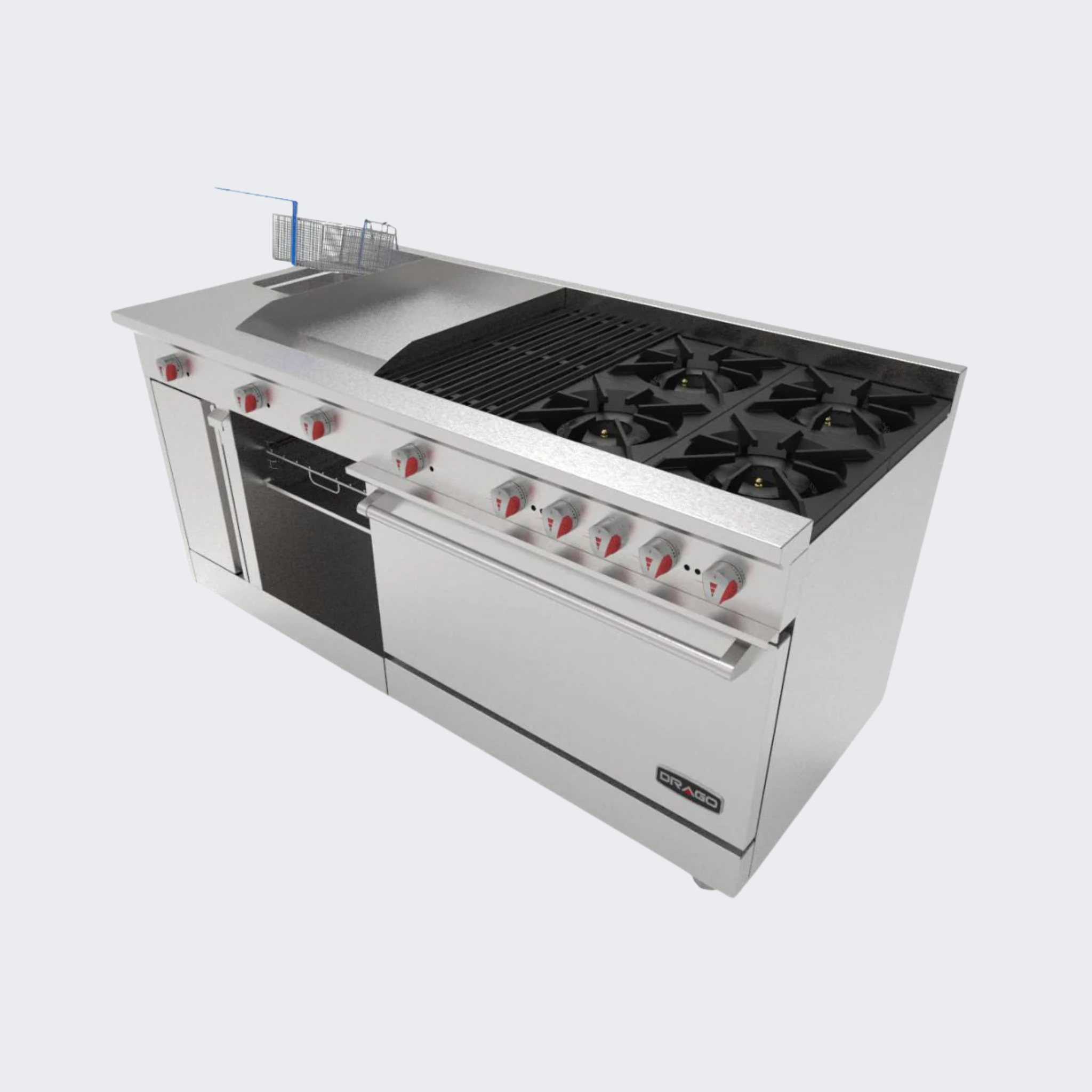 Drago | Estufa 4 Quemadores, Horno, Asador de 1 Pie, Plancha de 2 Pies, Freidora y Gratinador | UNIVERSAL PD | Nuevo