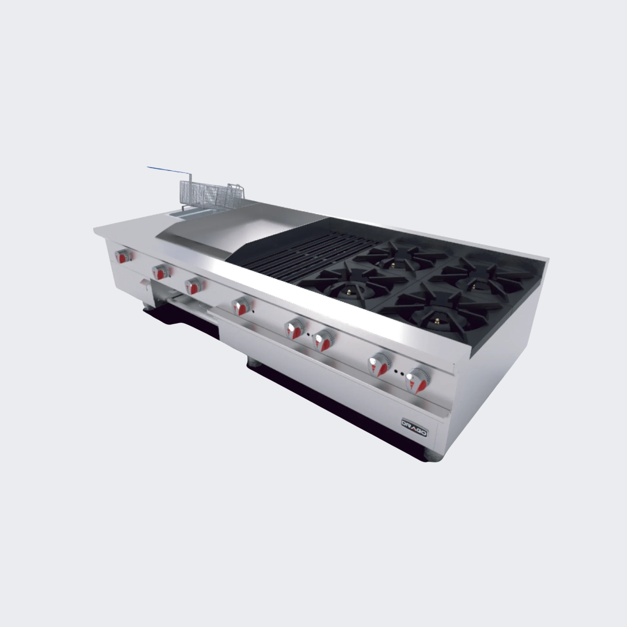 Drago | Estufa De Mesa 4 Quemadores, Asador de 1 Pie, Plancha de 1 Pie, Freidora y Gratinador | UNIVERSAL UDM | Nuevo